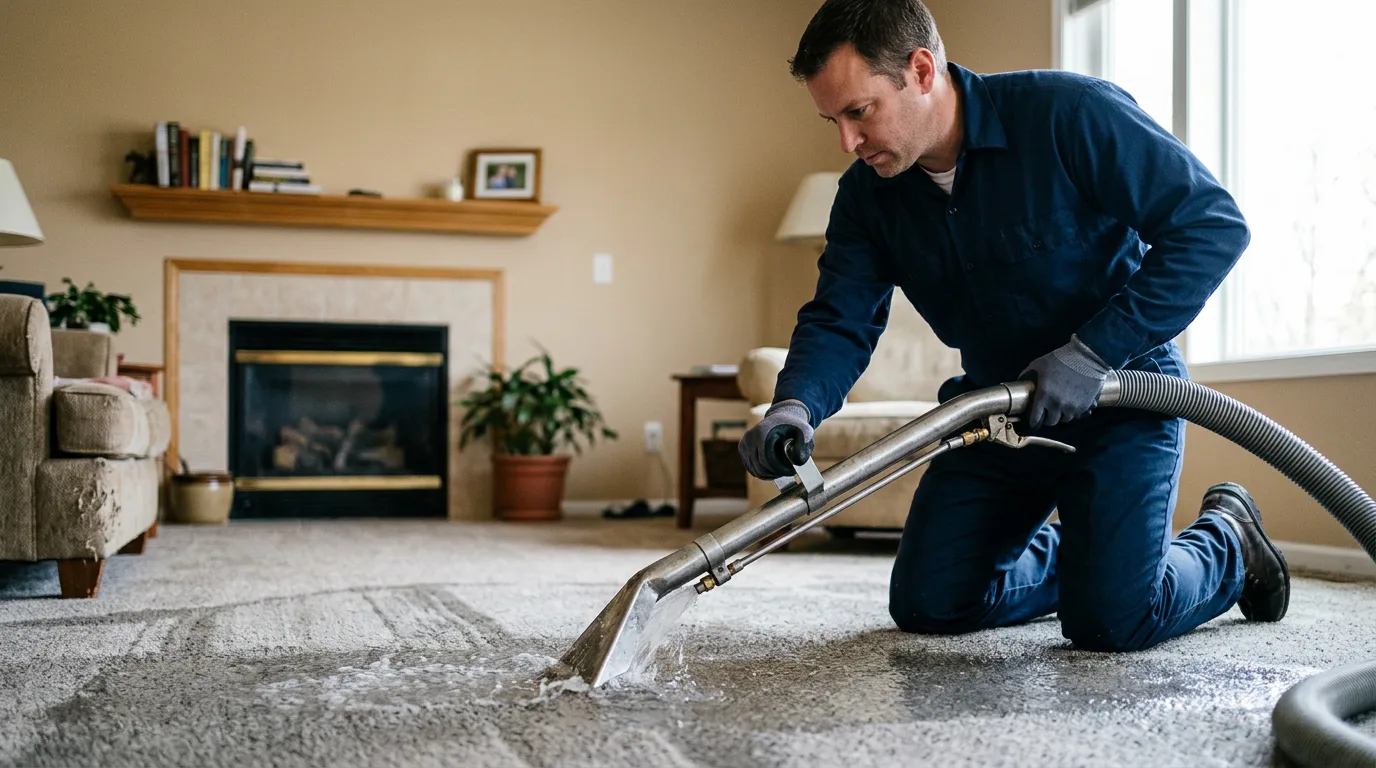 Water damage restoration technician working near Burnham, ME